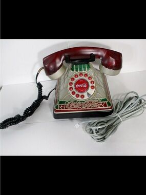 Coca Cola telephone, retro stained glass style, push button phone